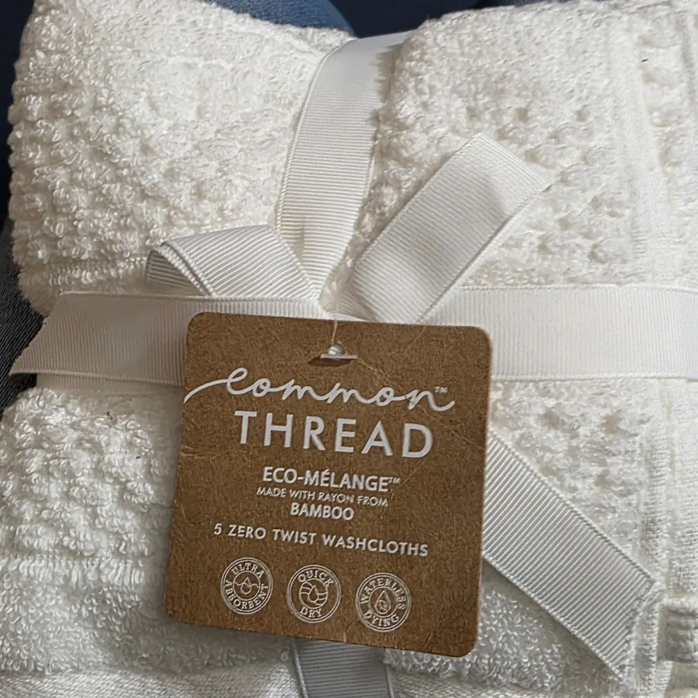 4pc ECO Bamboo Common Thread Zero Twist Washcloths Set Of 4 White